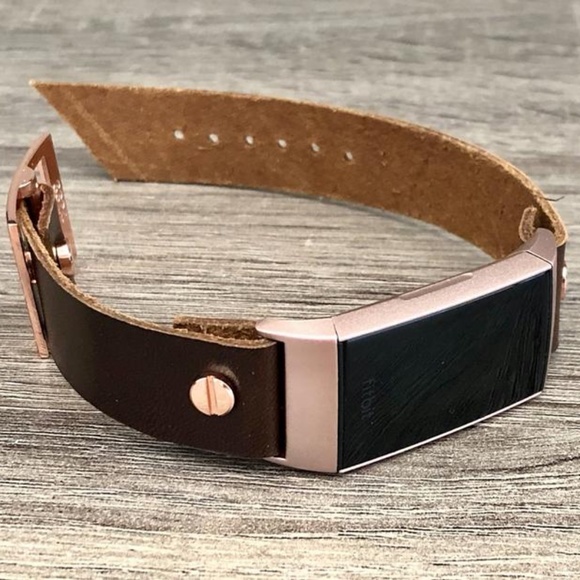 Dark Brown Rose Gold Fitbit Charge 4 Leather Band - Picture 5 of 8